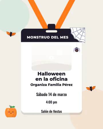 Monstruo del mes. Un gafete con tu foto para el Halloween de la oficina y su concurso de disfraces.