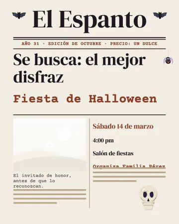 El diario del espanto. Un periódico con tu foto y el titular «Se busca: el mejor disfraz».