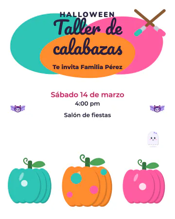 Pinta tu calabaza. Pinceles, manchas de pintura y calabazas de colores.