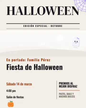 Revista del susto. Tu foto en la portada de una revista de Halloween, con fantasmita y calabaza.