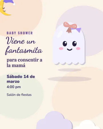 Fantasmita en camino. Un fantasmita de moño flota entre manchas de acuarela.