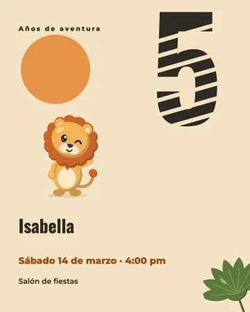 Cinco en la sabana. Un cinco con rayas de cebra y un leoncito que se asoma.
