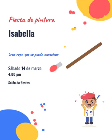 Fiesta de pintura. Salpicaduras de colores y pinceles para un cumple donde todos pintan.