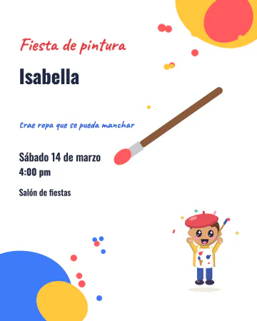 Fiesta de pintura. Salpicaduras y pinceles para un cumple donde todos pintan.