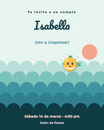 Olas en capas. Olas de colores una sobre otra y un pez globo muy contento.