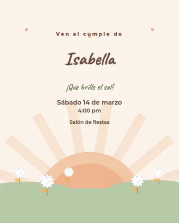 Sol y margaritas. Un sol que sale entre margaritas en colores pastel.