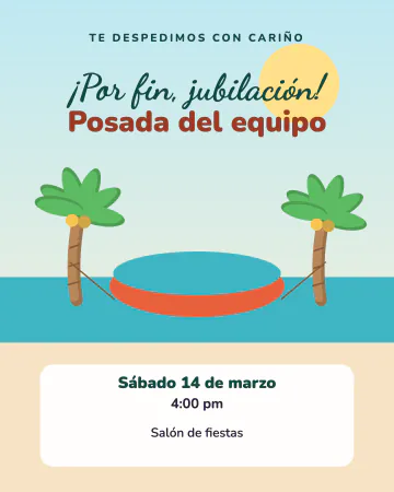 ¡Por fin, jubilación!. Playa con palmeras, sol y una hamaca esperando.