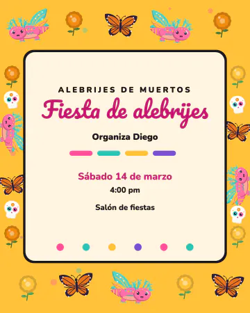 Patrón de alebrijes. Papel tapiz maximalista de ajolotes, mariposas monarca y flores de colores, con una ventana limpia al centro para el te…