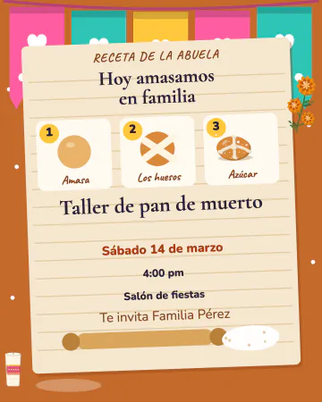 Pan de muerto en familia. La receta del pan de muerto en tres dibujos.