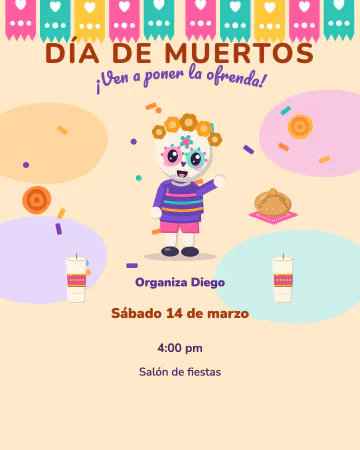 Calaquitas para niños. Calaquita, nuestra calaverita sonriente, invita a los niños a poner la ofrenda.