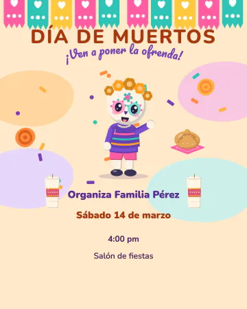 Calaverita para niños. Una calaverita sonriente invita a los niños a poner la ofrenda.