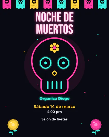 Calavera de neón. Una calavera de luces de neón rosa y turquesa sobre negro.