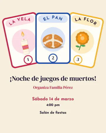 La vela, el pan y la flor. Tres cartas de juego en abanico.