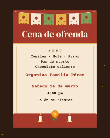 Cena de ofrenda. Un menú de tamales, mole, pan de muerto y chocolate.