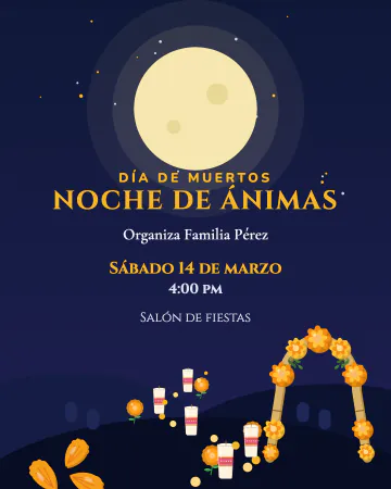 Noche de ánimas. Luna llena y un camino de lucecitas.