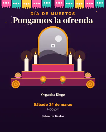 Ofrenda de tres niveles. Una ofrenda de tres escalones con velas, flores y un lugar para la foto de quien recordamos.
