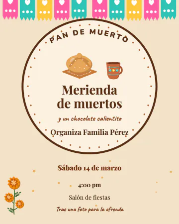 Pan de muerto y chocolate. Como etiqueta de panadería.