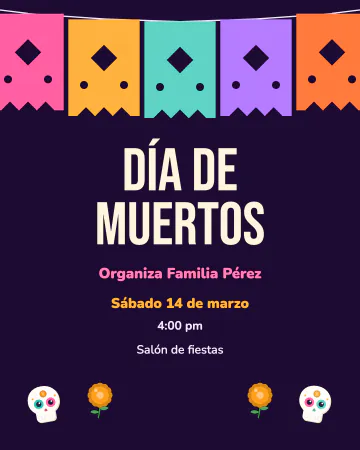 Papel picado. Hileras de papel picado de colores sobre morado.