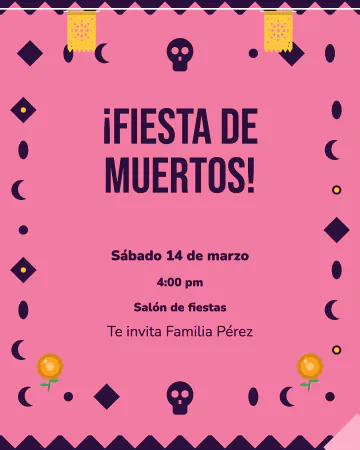 Pliego de papel picado. Toda la invitación es un papel picado gigante y por los huecos se asoma el color.