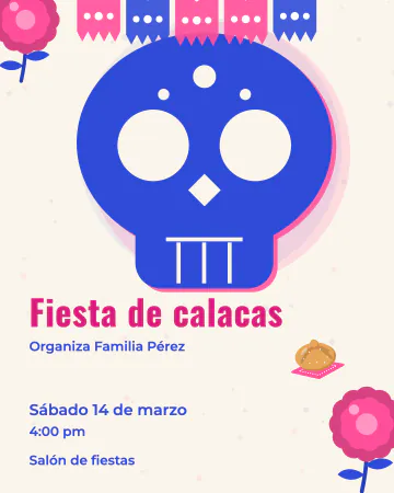 Calacas en rosa y azul. Dos tintas con grano, como impresión de taller.