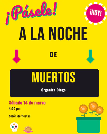 Rótulo de mercado. Como el letrero pintado a mano del puesto de flores: lona amarilla, colores fosfo, sombras planas y flechas que apuntan…