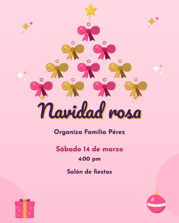 Navidad rosa. Un árbol hecho de moños rosas y dorados.