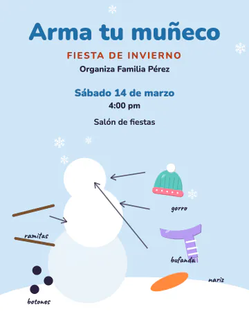Arma tu muñeco. Las piezas sueltas de un muñeco de nieve, listas para armar.