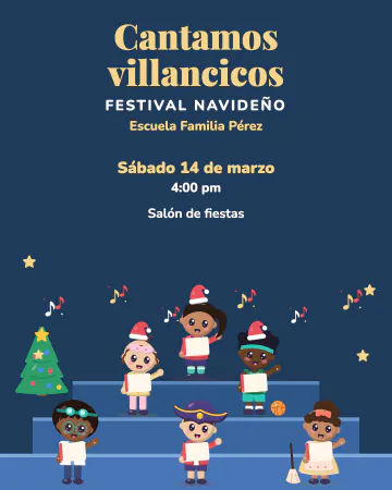 Coro de villancicos. Seis niños cantan en las gradas con su librito.