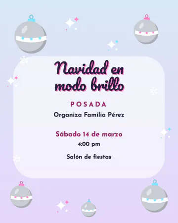 Navidad con brillo. Esferas brillantes sobre lila y azul hielo.