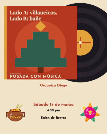 Lado A, lado B. Portada de disco de vinilo con un pino de bloques de color y el disco asomando que gira.