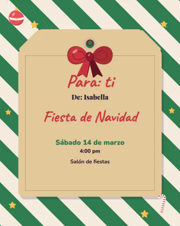 Para ti. Una etiqueta de regalo gigante de cartón kraft con moño, puesta sobre papel de rayas verdes.