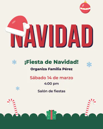 Gorrito navideño. NAVIDAD en letras gigantes con un gorro ladeado y bastones de dulce.