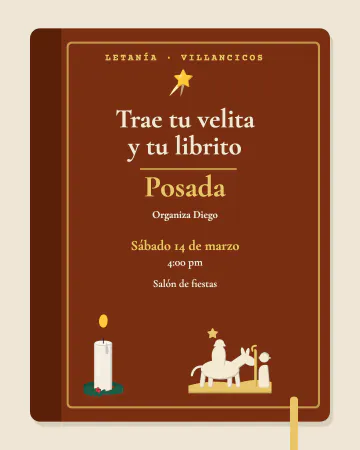 Trae tu velita. La portada de un librito de letanía y villancicos con cordón, estrella y una velita.