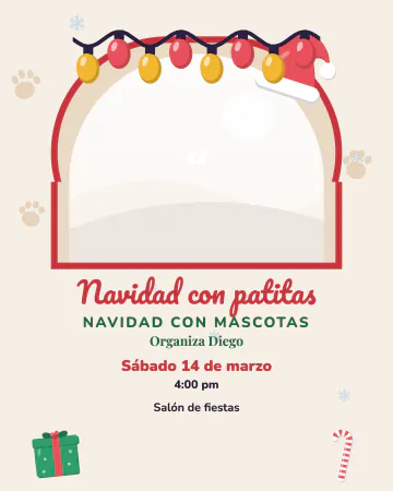 Navidad con patitas. Un arco de estudio con lugar para la foto de tu perro o gato con su gorrito, y huellitas por todos lados.