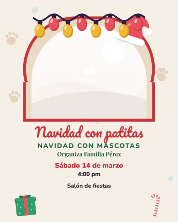 Navidad con patitas. Pon la foto de tu perro o gato con gorrito y huellitas alrededor.