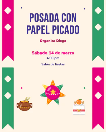 Cortina de papel picado. Tiras de papel picado a los dos lados, como una cortina de fiesta mexicana.