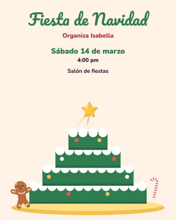 Pastel de pino. Un pastel de cuatro pisos que se angostan como un pino, con betún, grageas y la estrella de Belén en la punta, con gall…