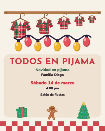 Todos en pijama. Cinco pijamas de cuadros del mismo diseño, de la más grande a la más chiquita, colgadas de una barra.
