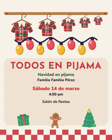 Todos en pijama. Pijamas de cuadros iguales, de la más grande a la de bebé.