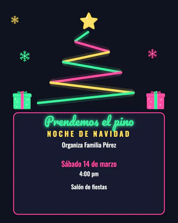 Pino de neón. Un pino de luces de neón que se van prendiendo y una estrella.