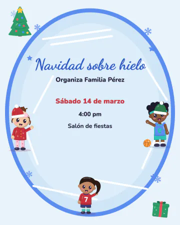 Fiesta sobre hielo. Una pista de patinaje con niños en la orilla.