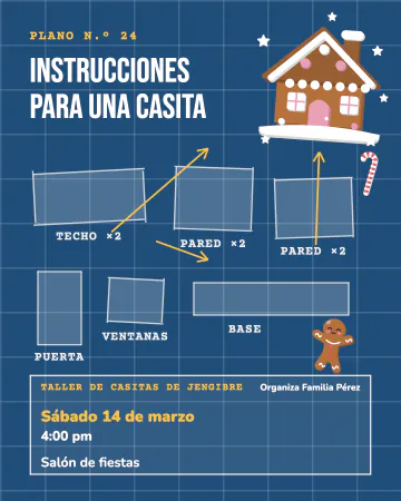 Casitas de jengibre. Las piezas de una casita de jengibre en un plano, como instructivo.