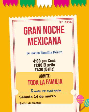 Programa de feria. Programa de mano con borde perforado y boleto desprendible «Admite: toda la familia».