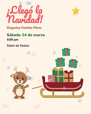 Renito y su trineo. Un renito jala un trineo lleno de regalos bajo la estrella de Belén.