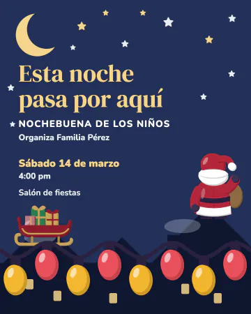 Santa en los tejados. Santa camina por los tejados con su costal, bajo la luna.