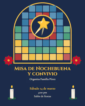 Misa y convivio. Un vitral con la estrella de Belén.
