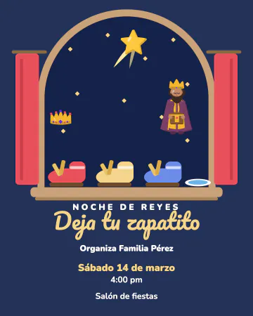 Deja tu zapatito. Zapatitos en la ventana con paja para los camellos, en noche de estrellas.