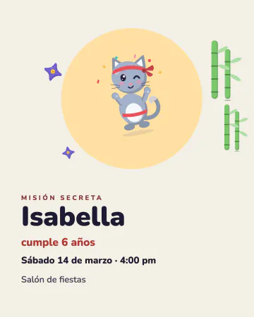 Gatito ninja. Minimalista y tierna: un gatito ninja salta frente a la luna entre bambú.