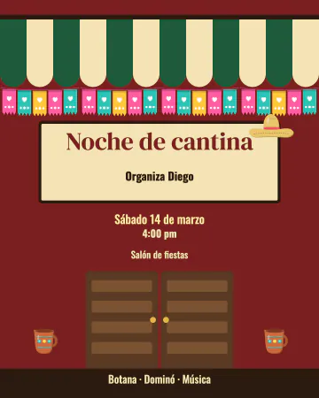 Cantina de barrio. Como la entrada de una cantina de barrio, con toldo a rayas y puertas de vaivén.