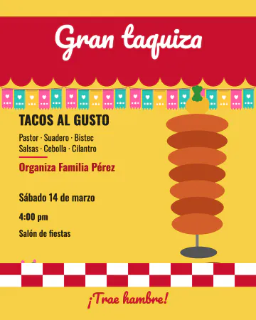 Letrero de taquería. Letrero de lámina con el menú de tacos y el trompo de pastor.